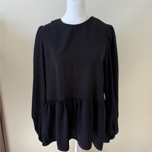 Pomander Place Black Ruffled Long Sleeve Blouse